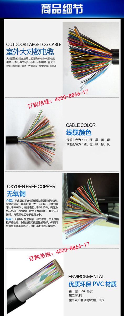 國標10對大對數(shù)電纜 通信電纜 HYA 10*2*0.5全銅電話電纜
